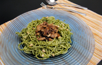 Pâtes pesto oseille et champignons shiitakés